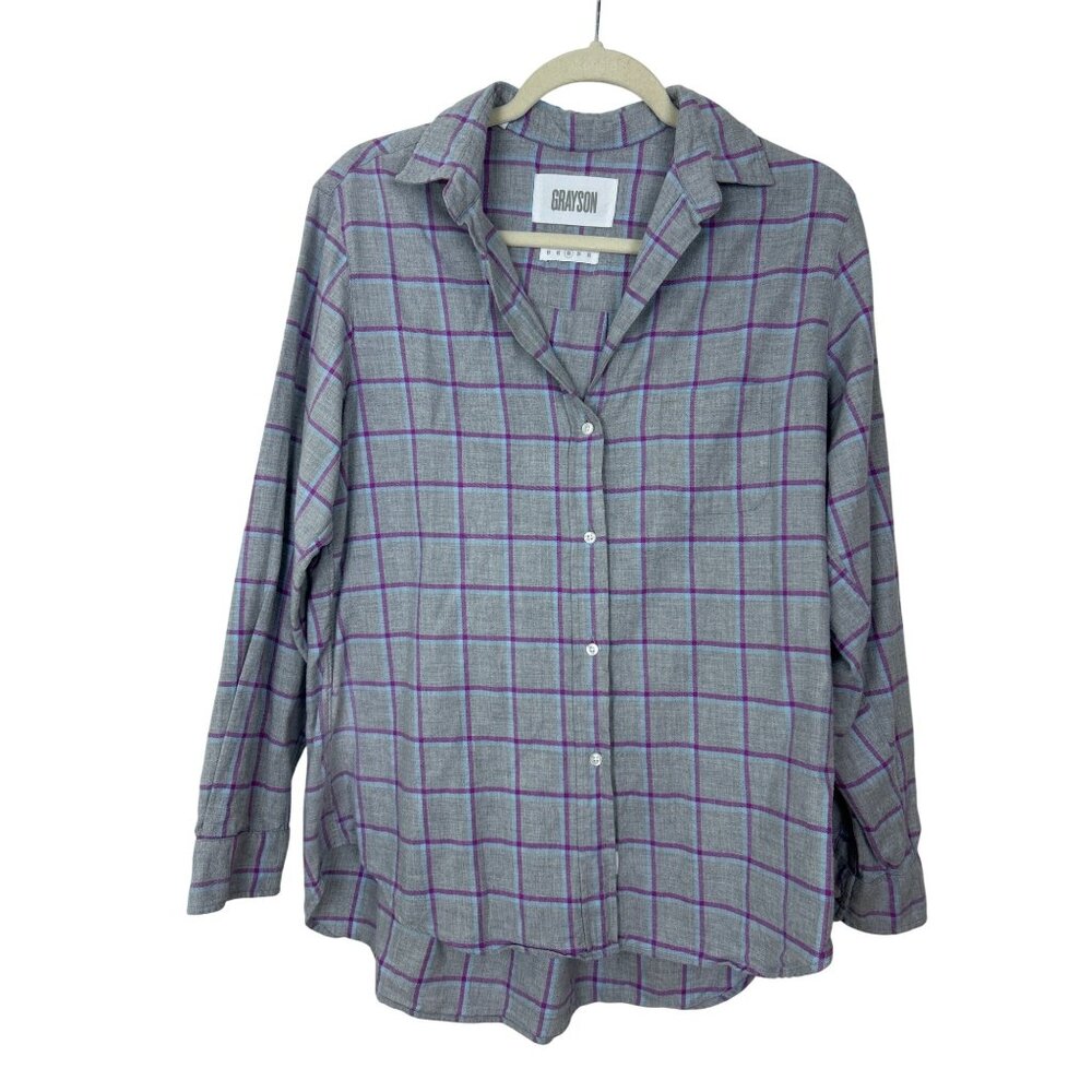 Grayson The Hero Shirt Women's Size 3 Gray Purple Plaid Button Up Long Sleeve